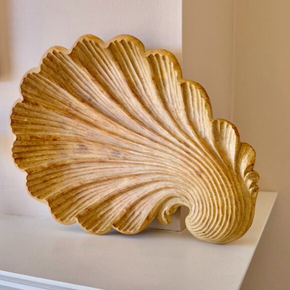 Carved Shell Wood Tray or Wall Accent - Picture 1 of 6